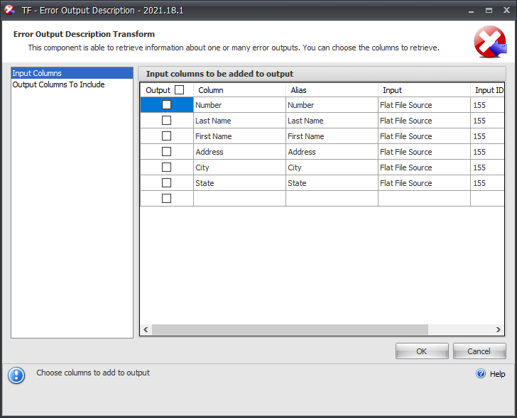 Select Input Error Task Factory Error Output Description Transform