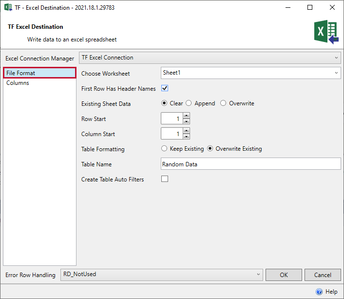 Task Factory Excel Destination File Format