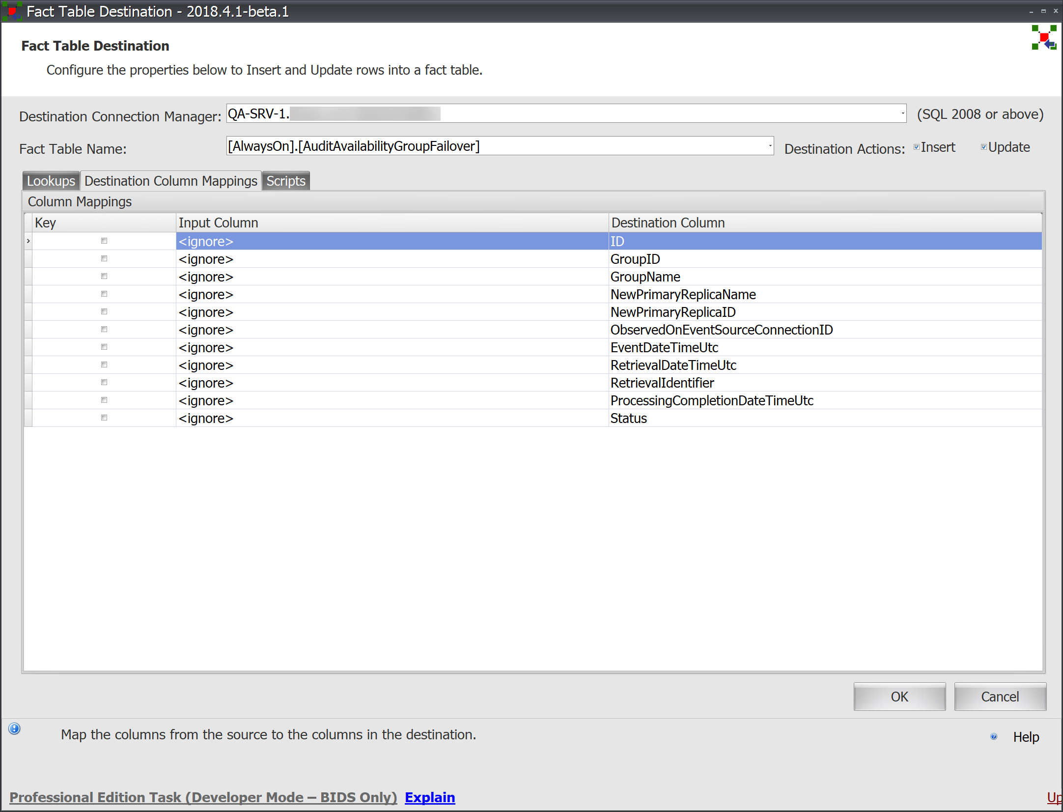 Task Factory Fact Table Destination