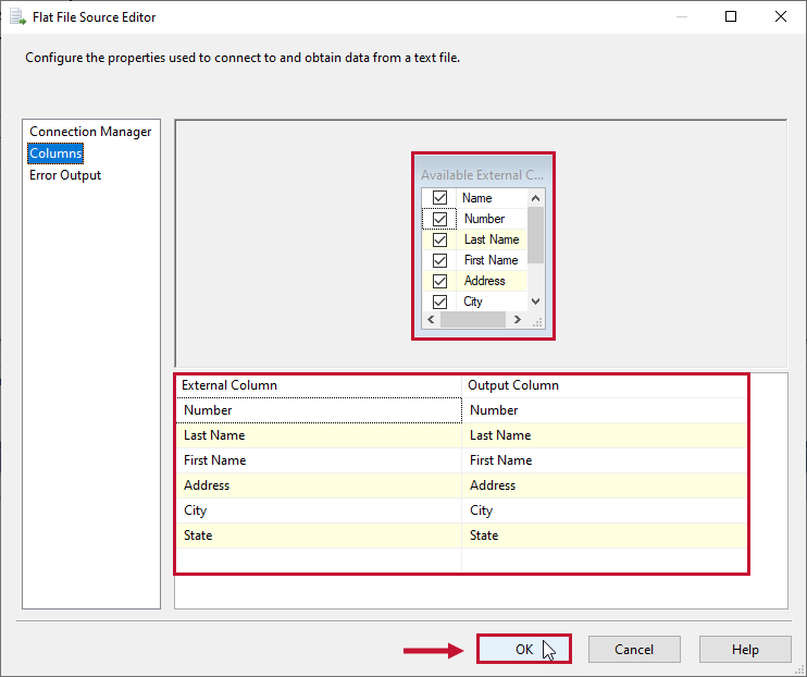 Flat File Source Editor configure columns Flat File Source Editor configure columns