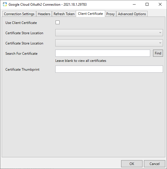 Task Factory Google Cloud OAuth2 Connection Manager Client Certificate