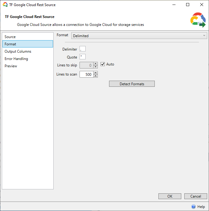 Task Factory Google Cloud Rest Source Format Delimited Version 2021.18 Task Factory Google Cloud Rest Source Format Delimited