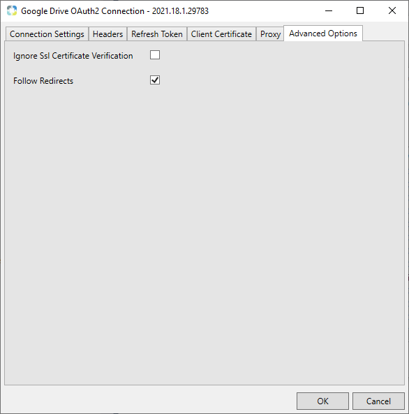 Task Factory Google Drive OAuth2 Connection Manager Advanced Options