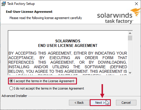 Task Factory Installer I accept the terms in the License Agreement prompt Version 2022.4 Task Factory Installer I accept the terms in the License Agreement