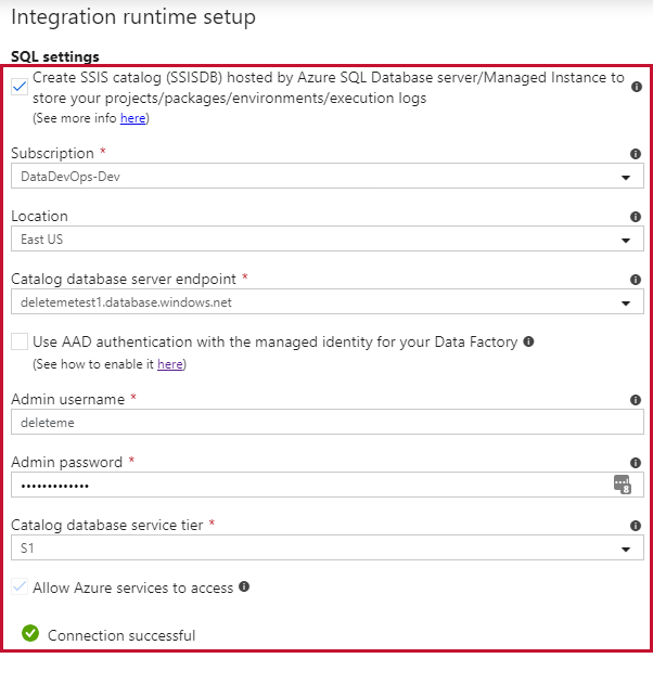 Azure SSIS Integration runtime setup SQL Settings Azure SSIS Integration runtime setup SQL Settings