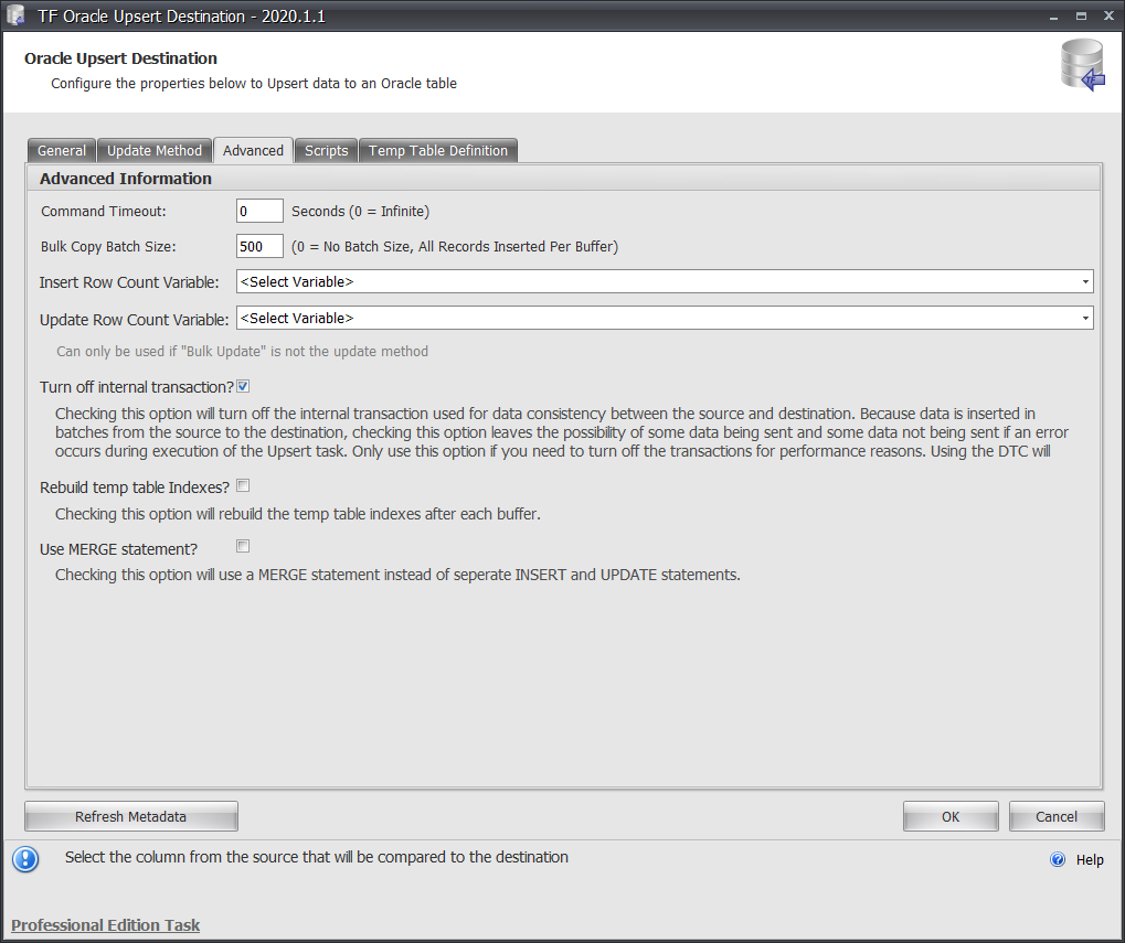 Task Factory Oracle Upsert Destination Advanced Version 2020.1.1 Task Factory Oracle Upsert Destination Advanced
