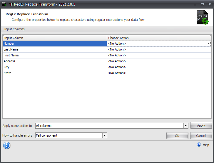 Task Factory RegEx Replace Transform Version 2021.18 Task Factory RegEx Replace Transform