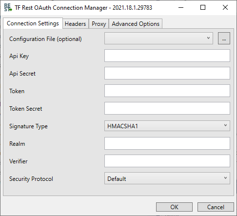 Task Factory Rest OAuth Connection Manager Connection Settings tab