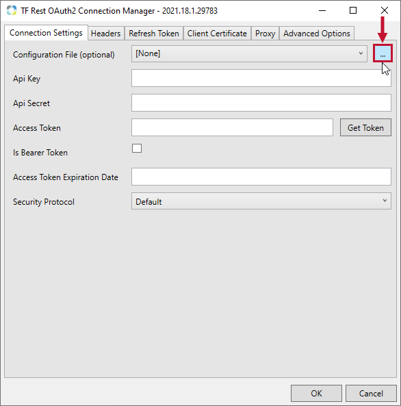 Task Factory Rest OAuth2 Connection Manager select ellipsis