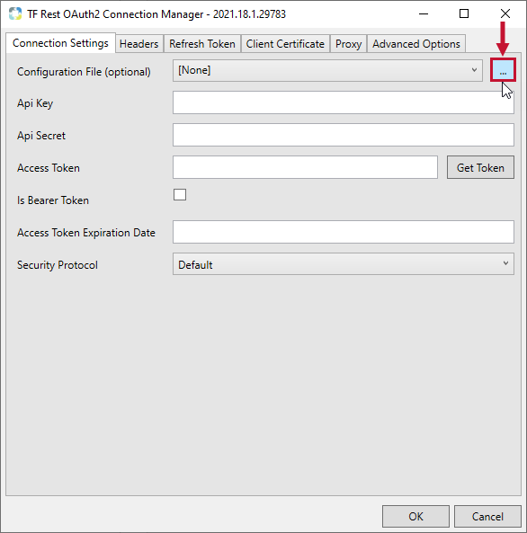 Task Factory Rest OAuth2 Connection Manager select ellipsis Version 2021.18 Task Factory Rest OAuth2 Connection Manager select ellipsis