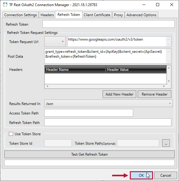 Task Factory Rest OAuth2 Connection Manager populated Version 2021.18 Task Factory Rest OAuth2 Connection Manager populated