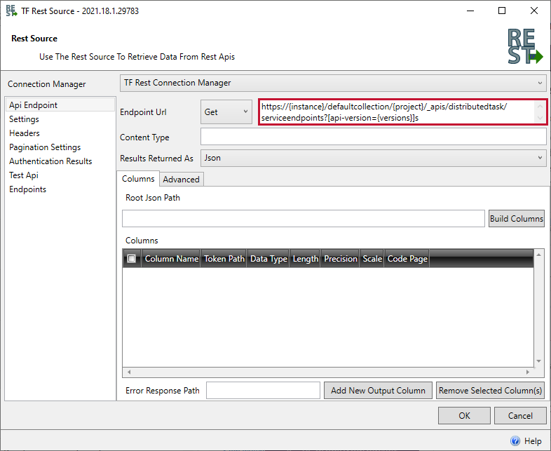 Task Factory Rest Source Endpoint URL Version 2021.18 Task Factory Rest Source Endpoint URL