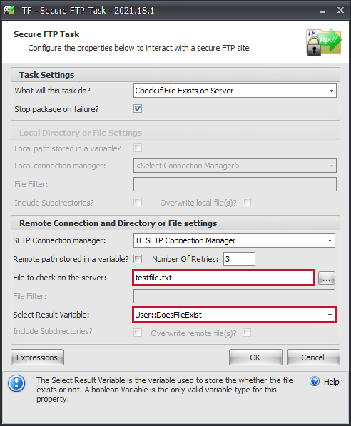 Task Factory Secure FTP Task finish configuration Version 2021.18 Task Factory Secure FTP Task finish configuration