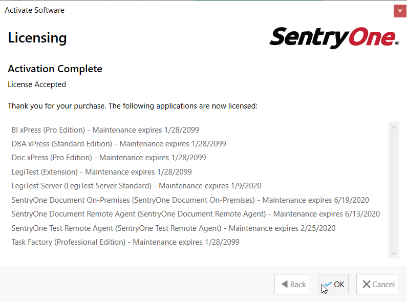 SentryOne Task Factory License Activation completed Version 2018.4.3 SentryOne Task Factory License Activation complete