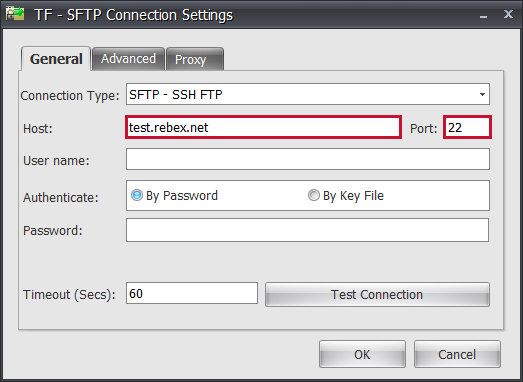 Task Factory SFTP Connection Settings Host Information Version 2021.18 Task Factory SFTP Connection Settings Host information