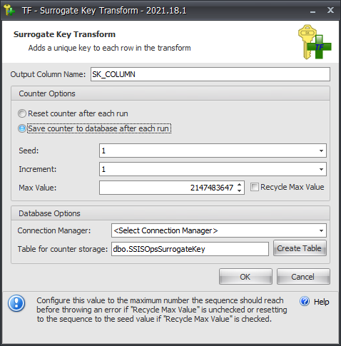 Task Factory Surrogate Key Transform Version 2021.18 Task Factory Surrogate Key Transform