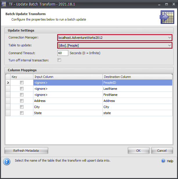 Task Factory Update Batch Transform select table Version 2021.18 Task Factory Update Batch Transform select table