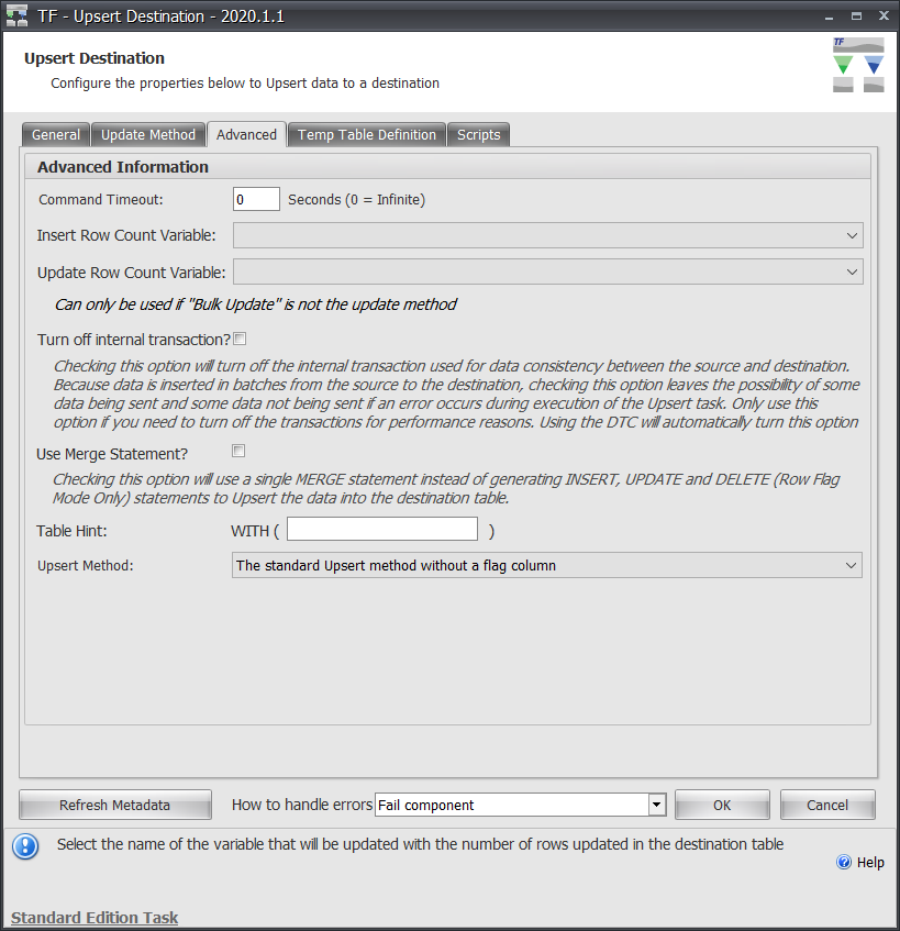 Task Factory Upsert Destination Advanced Version 2020.1.1 Task Factory Upsert Destination Advanced