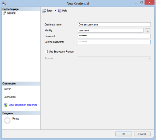 SSMS New Credential example