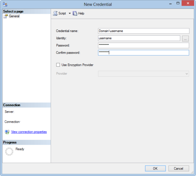 SSMS New Credential example SSMS New Credential example