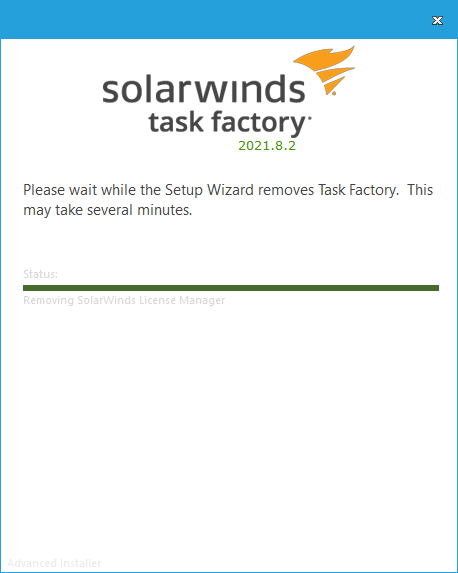 Task Factory Uninstalling progress Version 2021.8 Task Factory Uninstalling progress