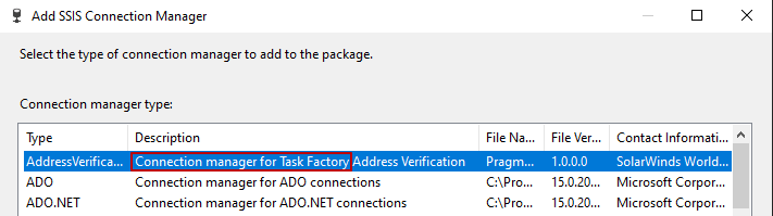 Task Factory Connection Manager Denotation Task Factory Connection Manager denotation
