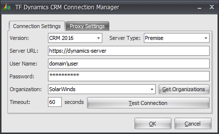 Task Factory Dynamics CRM Connection Manager example Version 2021.8 Task Factory Dynamics CRM Connection Manager example