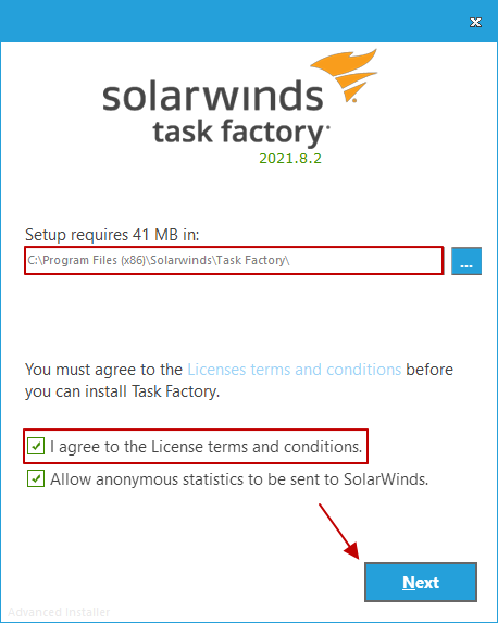 SolarWinds Task Factory Installer Version 2021.8 Task Factory Installer