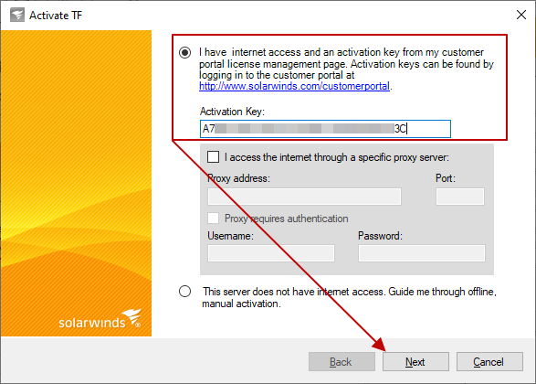 SolarWinds License Manager Online Activation SolarWinds License Manager Online Activation