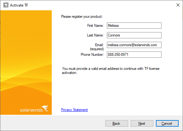 SolarWinds License Manager product registration SolarWinds License Manager product registration