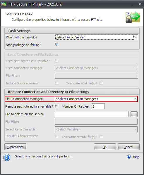 Task Factory Secure FTP Task SFTP Connection Manager option