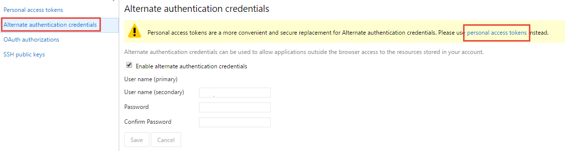 Alternate authentication credentials Alternate authentication credentials