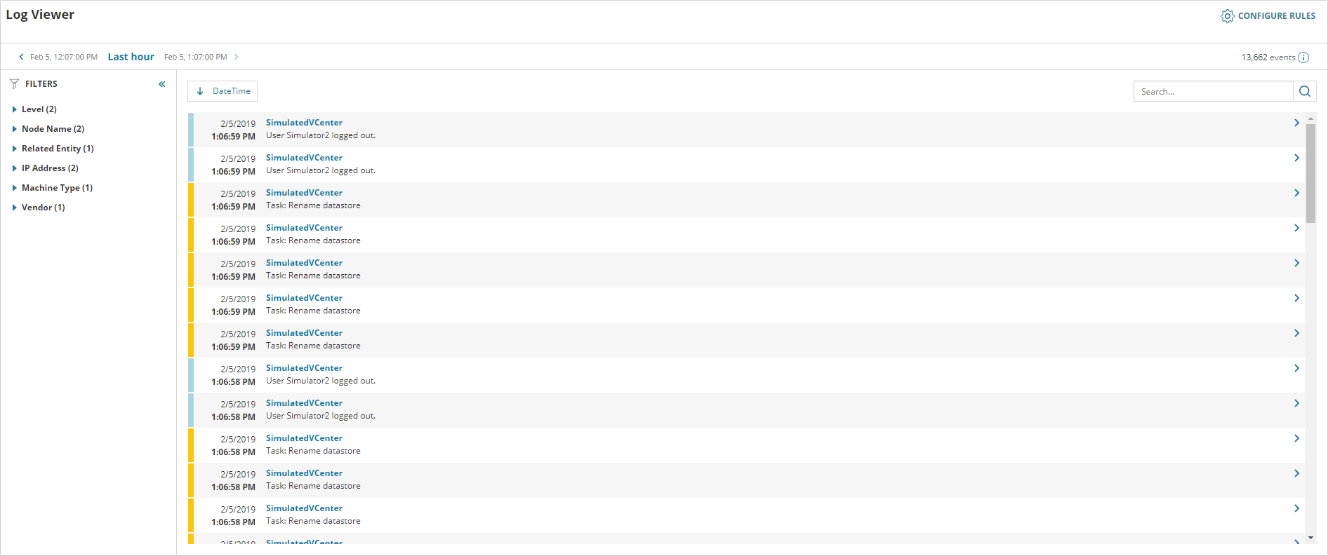 View and filter events in the Log Viewer