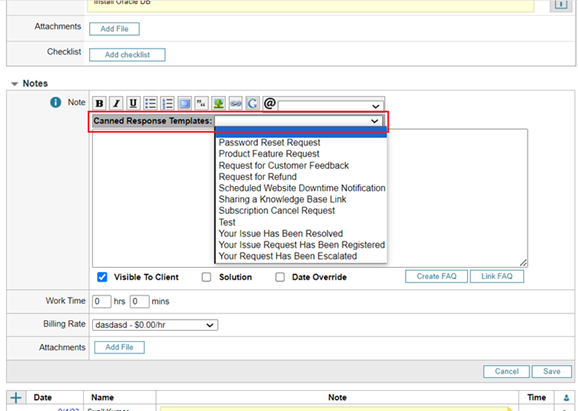 Create and use canned responses for ticket notes