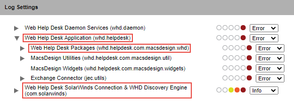 Set the log settings