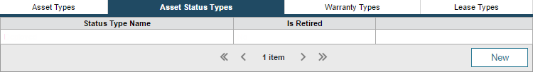 Create asset, status, and warranty types