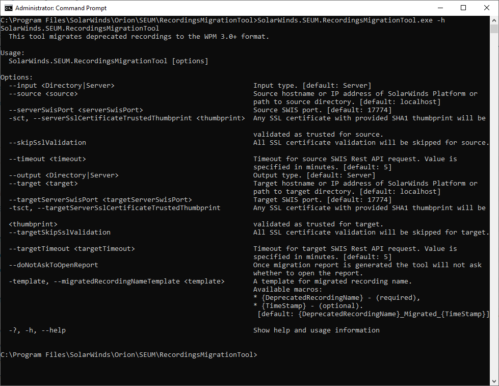 Arguments and option -- Screenshot of command prompt