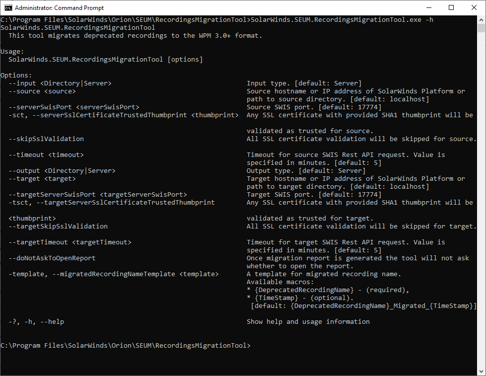 Arguments and option -- Screenshot of command prompt Arguments and option -- Screenshot of command prompt