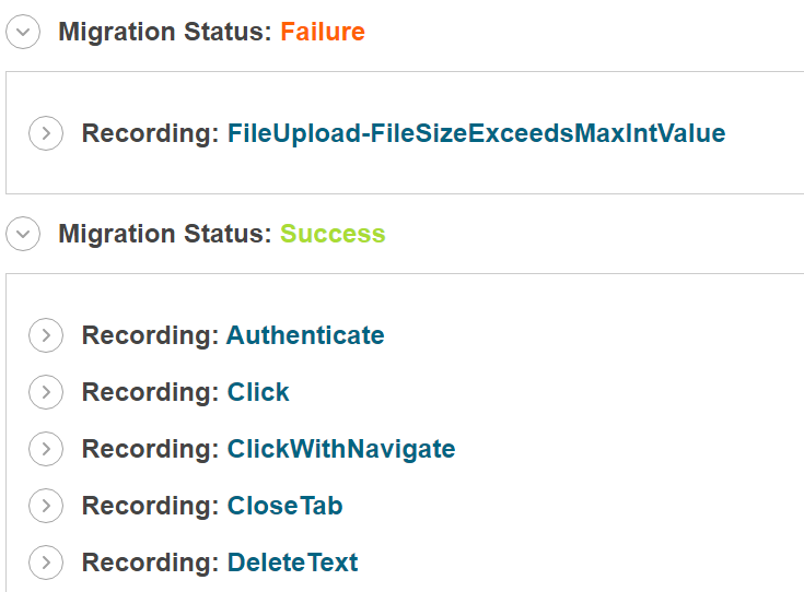 Migration Report summary - Failed and sucessful recordings Migration Report summary - Failed and sucessful recordings