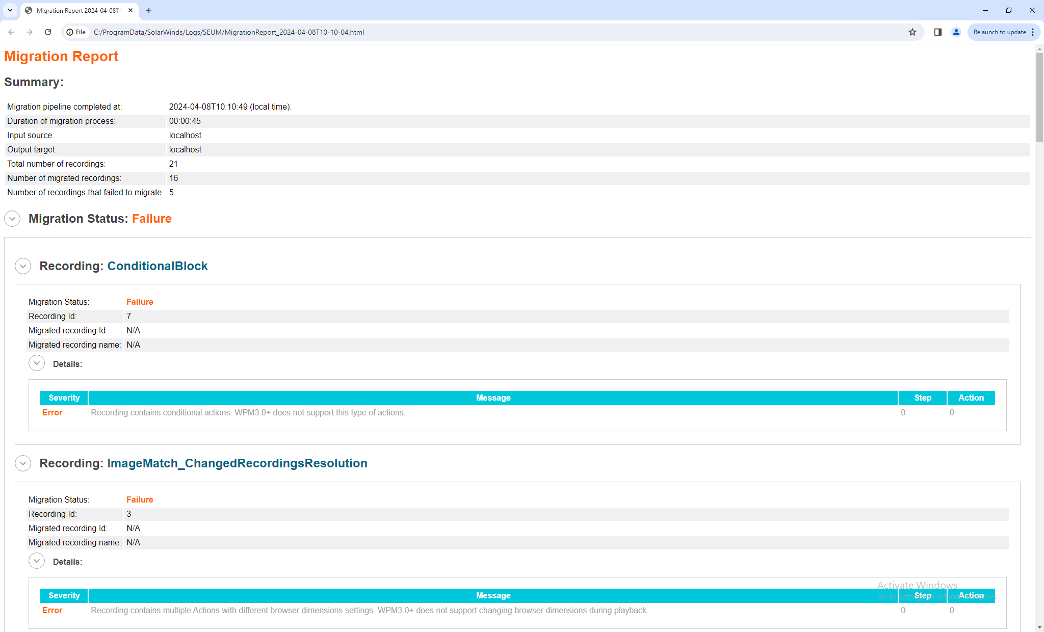 Final Migration Report is displayed. Final Migration Report is displayed.