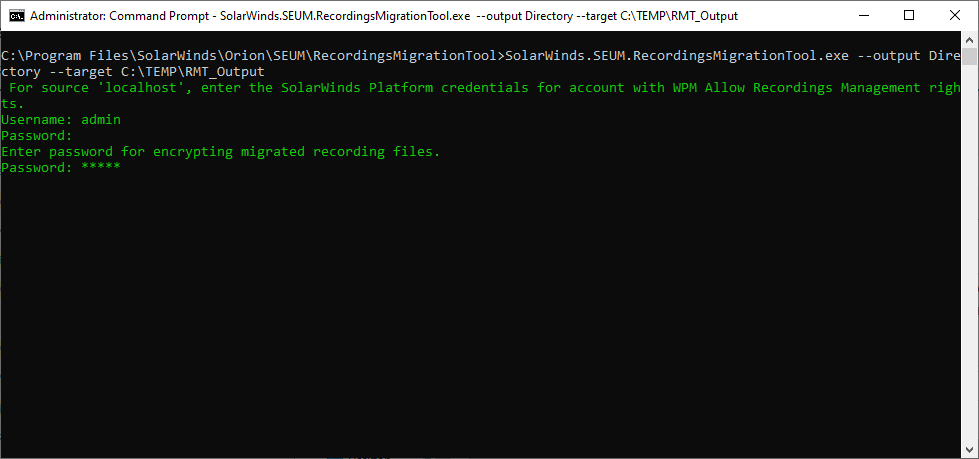 You are prompted for a password to encrypt recording files saved in the target directory You are prompted for a password to encrypt recording files saved in the target directory